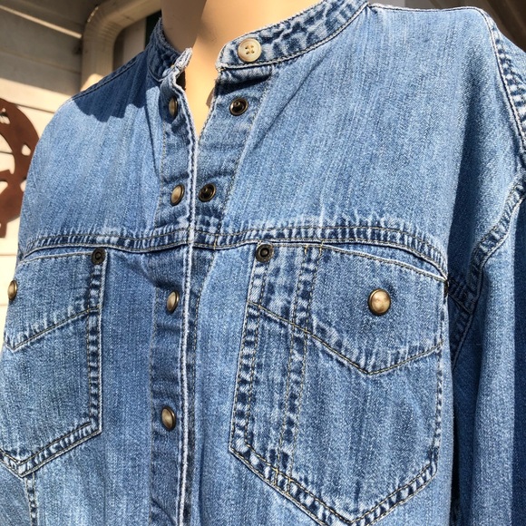 Liz Claiborne Jeans Vintage 90s Cotton Chambray Long Sleeve Snap Front Shirt - Picture 9 of 12